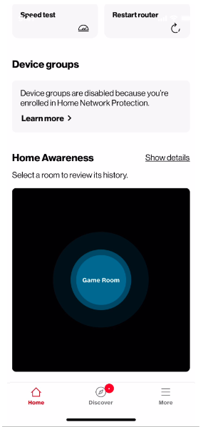 Verizon Home app screen highlighting 'Home Awareness'