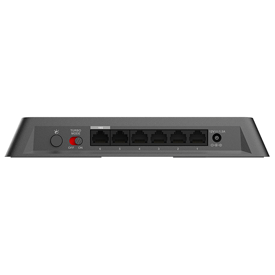 Back view of D-Link 6-Port Multi-Gigabit Unmanaged Switch.