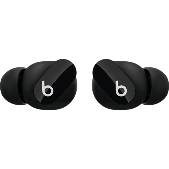 Product view of the Beats Studio Buds True Wireless Noise Cancelling Earbuds in Black side by side.