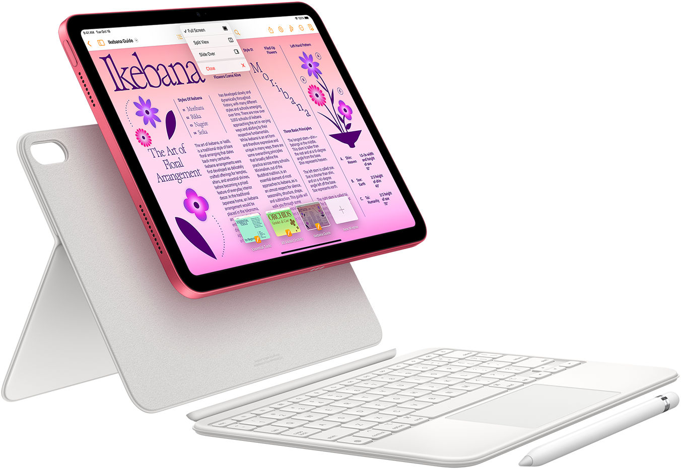 Imagen de un iPad, Magic Keyboard Folio y Apple Pencil.