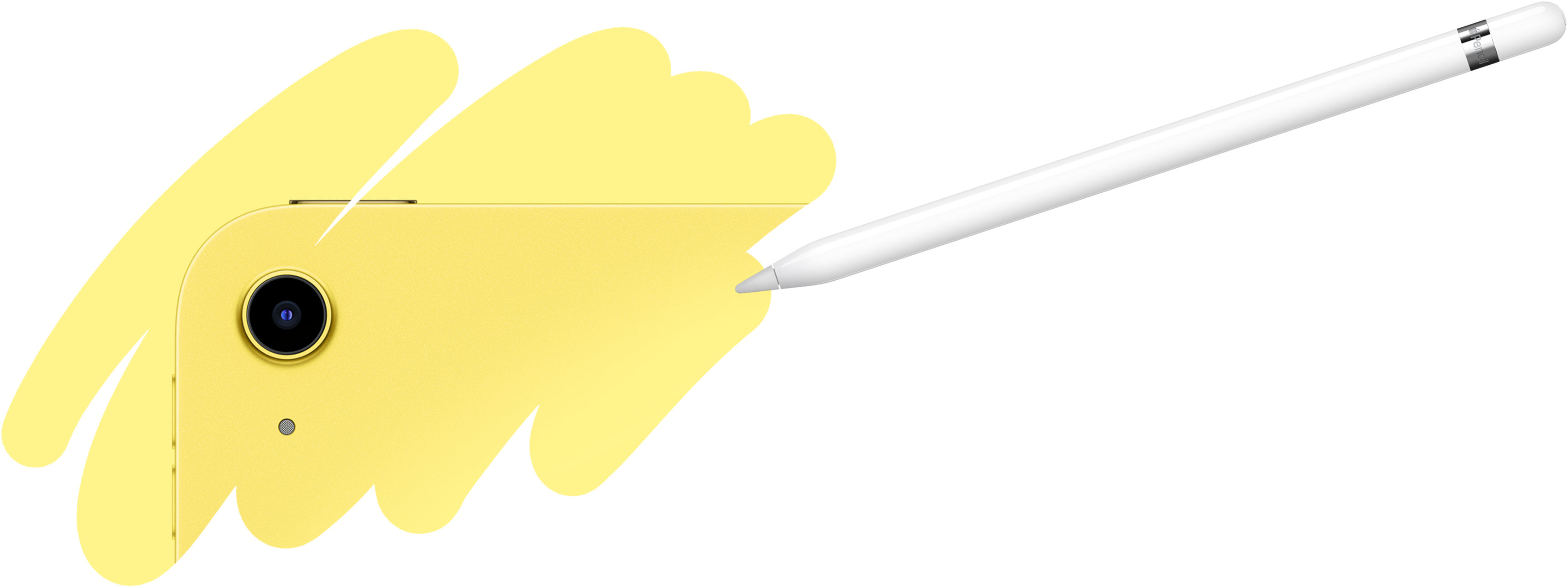Trazo de Apple Pencil revelando la parte trasera del iPad, mostrando la cámara trasera.
