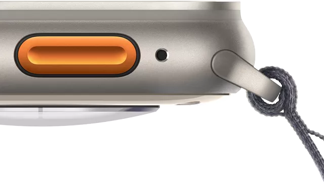 Apple Watch Ultra 2 con Botón de Acción naranja y caja de titanio resistente