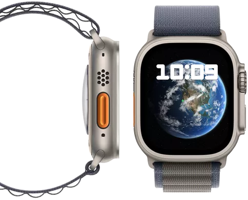 Vista frontal y lateral del nuevo Apple Watch Ultra 2 con opciones neutras en carbono