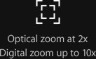 Zoom óptico de hasta 2x, zoom digital de hasta 10x