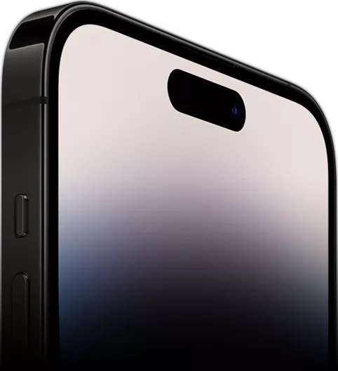 Vista lateral del iPhone 14 Pro mostrando el frente de Ceramic Shield.