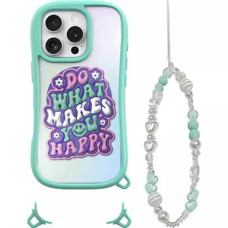 LAUT Funda protectora POP LOVIE con MagSafe y brazalete con colgante para el iPhone 16 Pro Max - Happy Mint