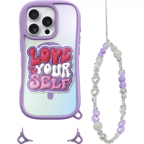 LAUT Funda protectora POP LOVIE con MagSafe y brazalete con colgante para el iPhone 16 Pro Max - Lovely Purple