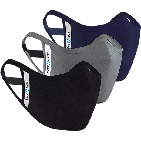 Paquete de 3 mascarillas de tela lavable Safe+Mate L/XL - Negro/azul marino/gris