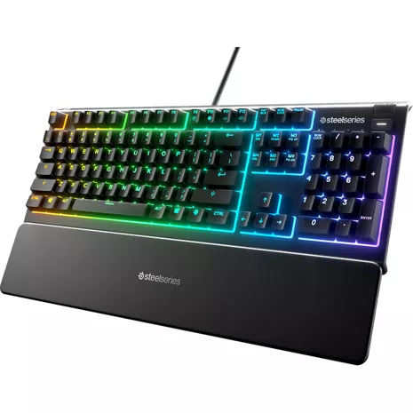 SteelSeries Teclado alámbrico Apex 3 Whisper Quiet Switch para juegos con retroiluminación RGB de 10 zonas